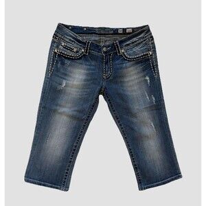 Miss Me Cropped Capri Jeans Womens Size 30 Low-Rise Stretch Distressed Y2K